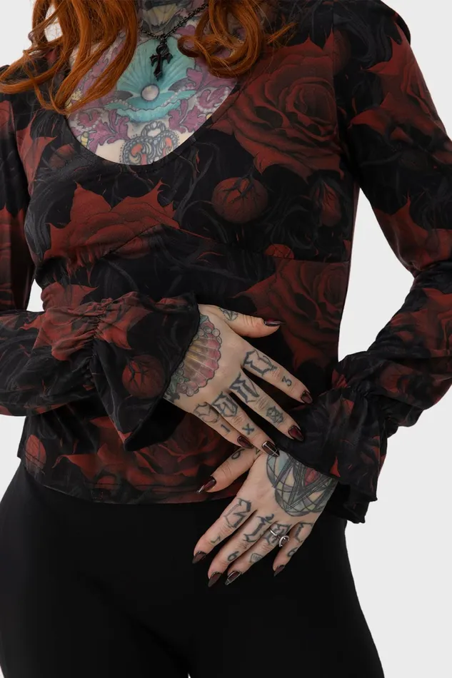 Killstar Long Sleeves Women Blood Rose Top