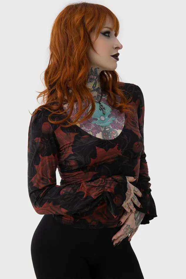 Killstar Long Sleeves Women Blood Rose Top