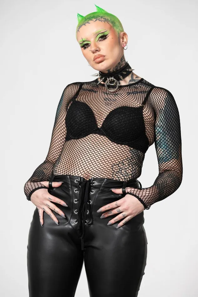 Killstar Long Sleeves Women Hellrazor Fishnet Top B