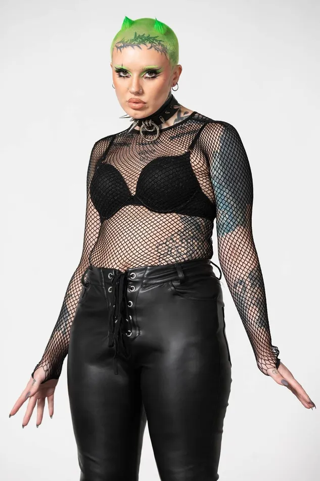 Killstar Long Sleeves Women Hellrazor Fishnet Top B