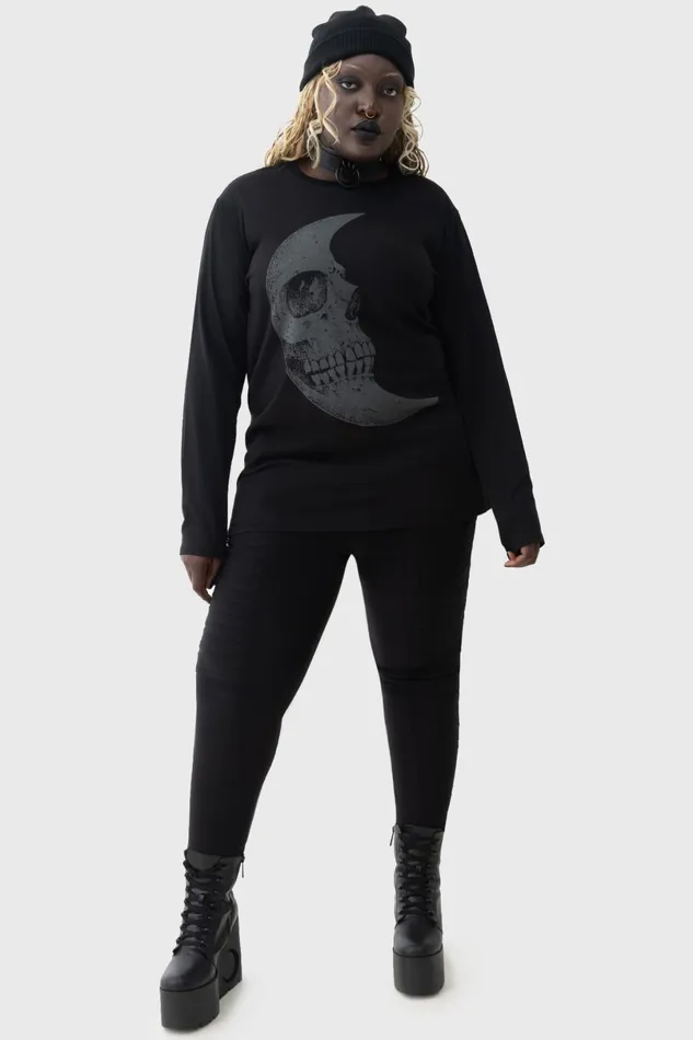 Killstar Long Sleeves Women Lunar Crescent Long Sleeve Top