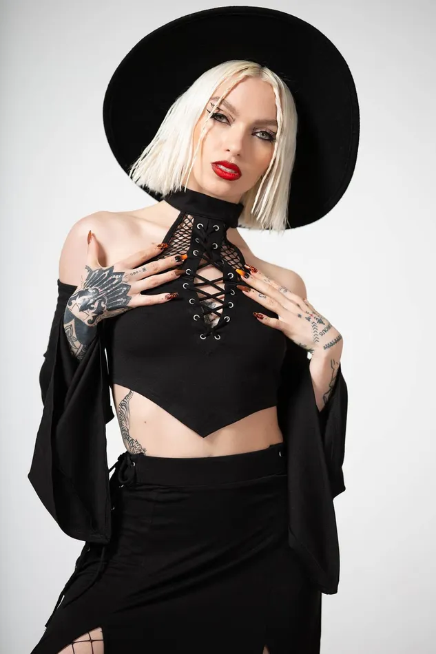 Killstar Long Sleeves Women Maidenhead Cold Shoulder Top