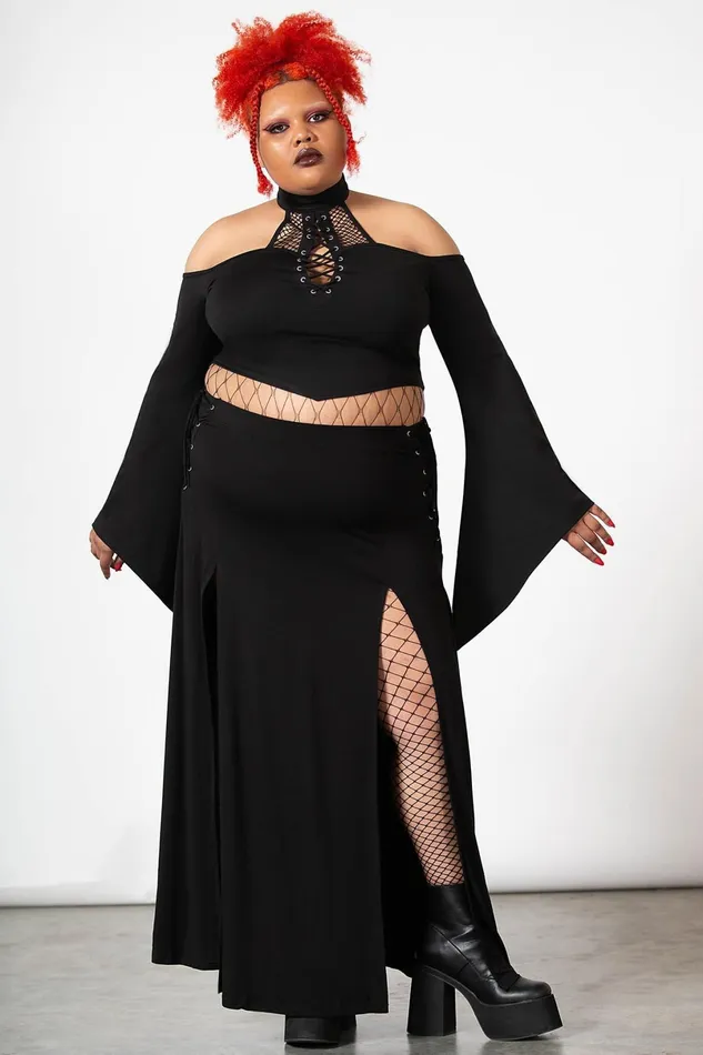Killstar Long Sleeves Women Maidenhead Cold Shoulder Top
