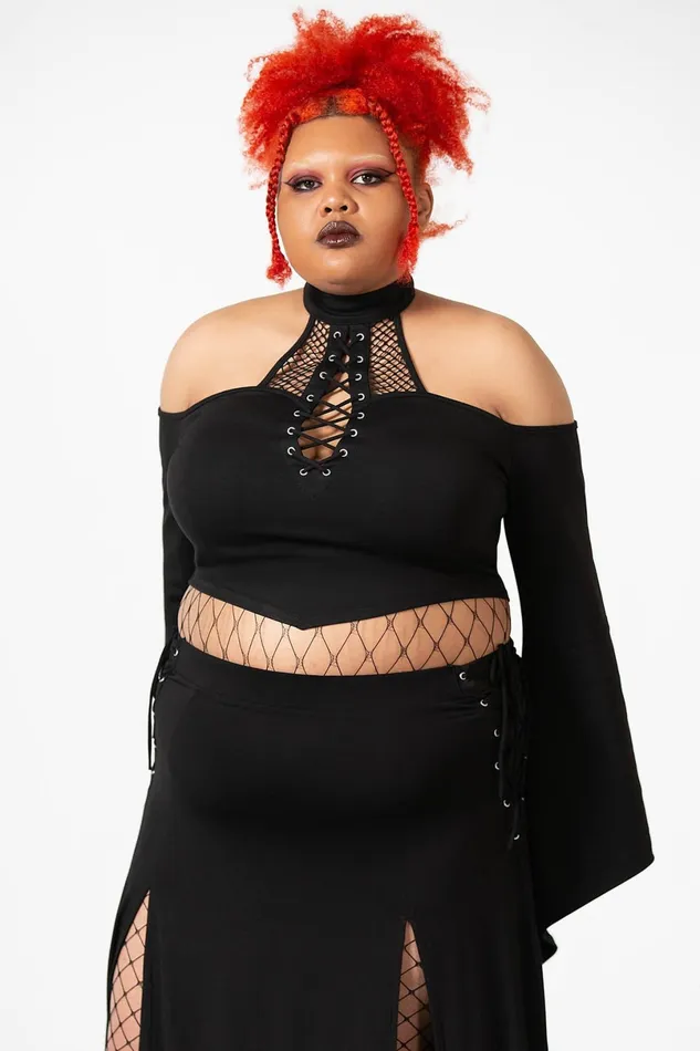 Killstar Long Sleeves Women Maidenhead Cold Shoulder Top