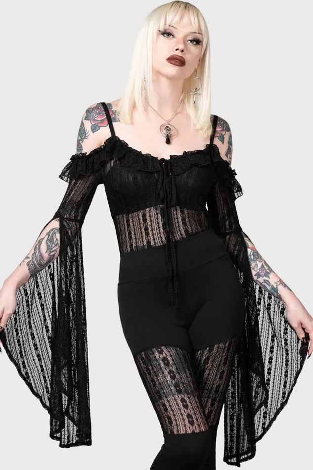 Killstar Long Sleeves Women Melisanda Bardot Top
