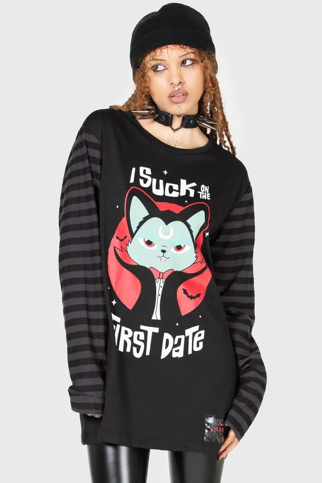 Killstar Long Sleeves Women Purrrfect Pairing Stripe Sleeve Top