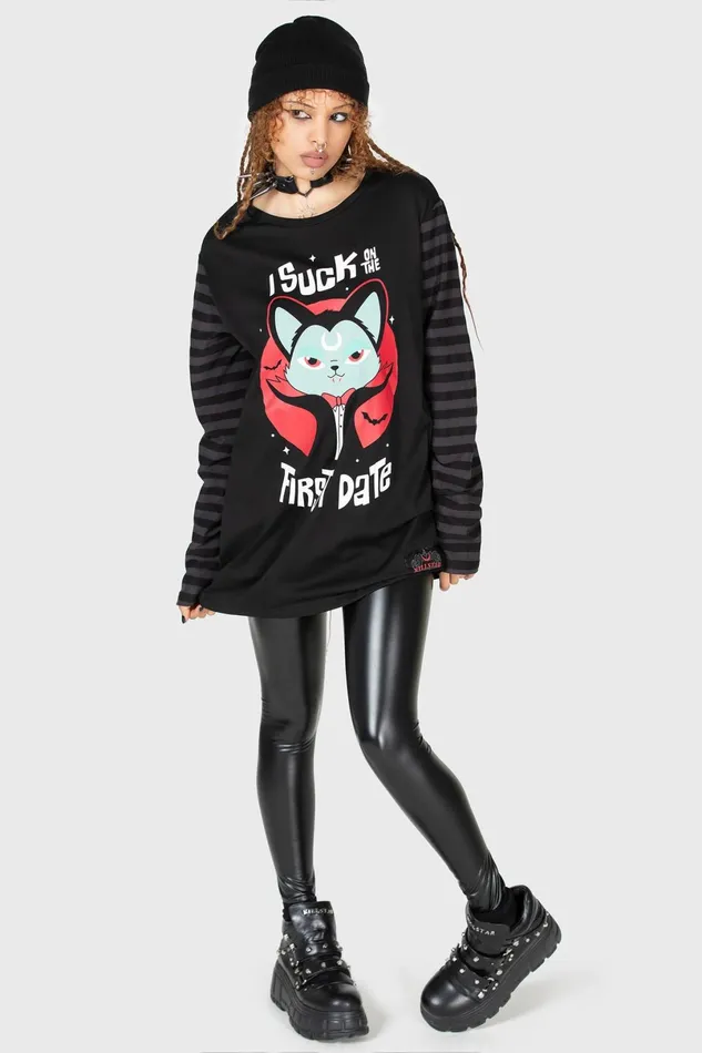 Killstar Long Sleeves Women Purrrfect Pairing Stripe Sleeve Top