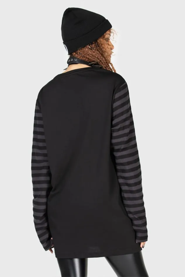 Killstar Long Sleeves Women Purrrfect Pairing Stripe Sleeve Top