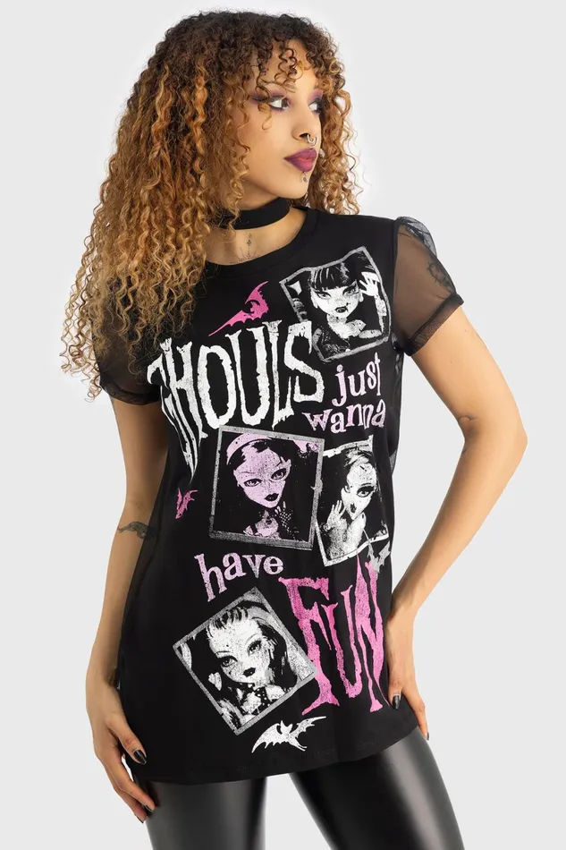 Killstar TShirts and Vests Women Ghoul Friends Sheer Combo Top