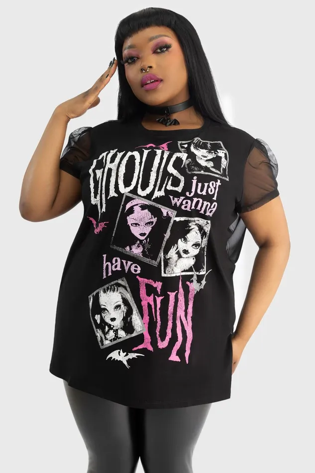 Killstar TShirts and Vests Women Ghoul Friends Sheer Combo Top