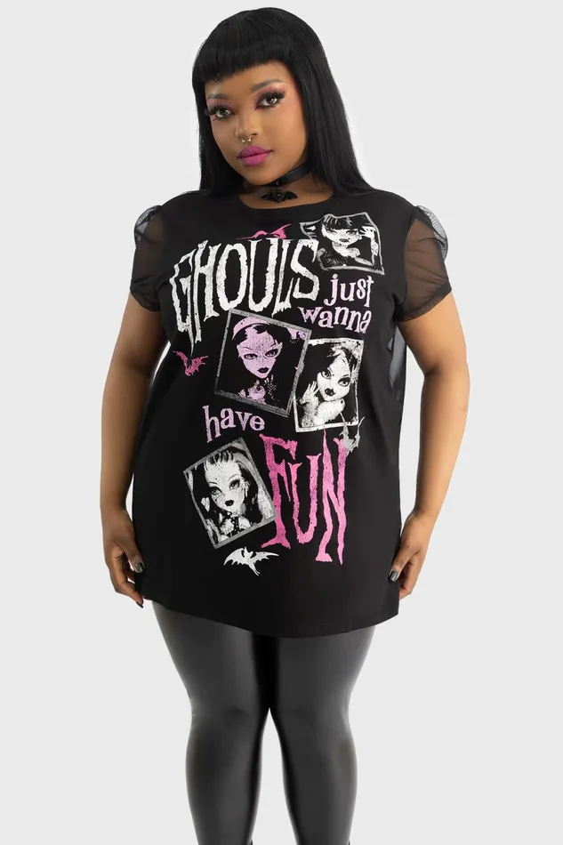 Killstar TShirts and Vests Women Ghoul Friends Sheer Combo Top