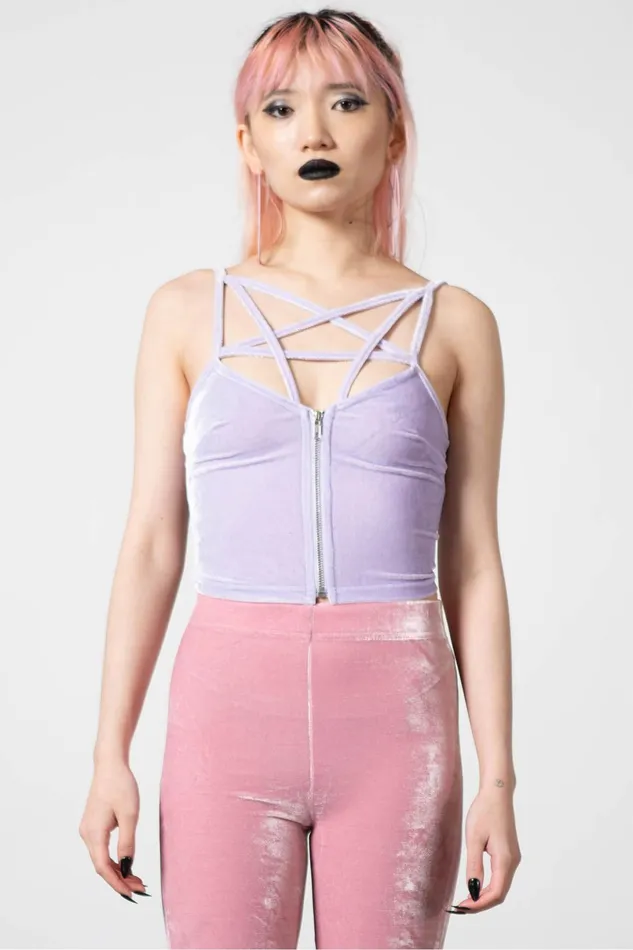 Killstar Velvet Women Lost In Sin Zip Top PASTEL LILAC