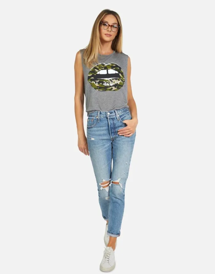 Kinzington Camo Lip Heather Grey Women Lauren Moshi Tanks