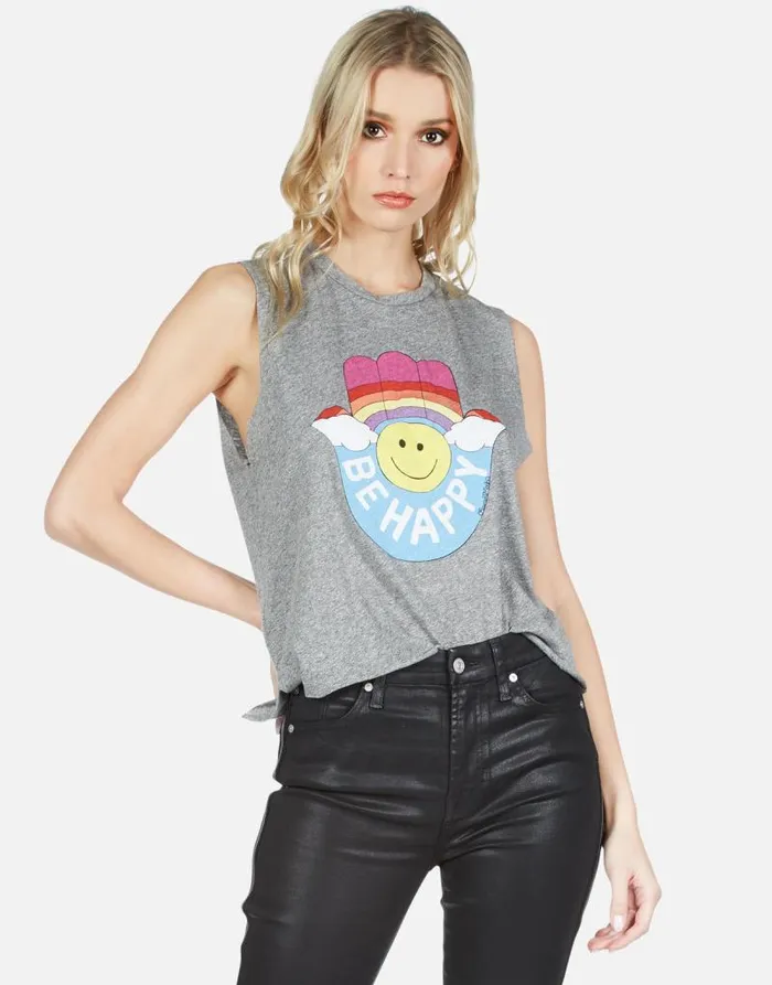 Kinzington Happy Hamsa Heather Grey Women Lauren Moshi Tanks