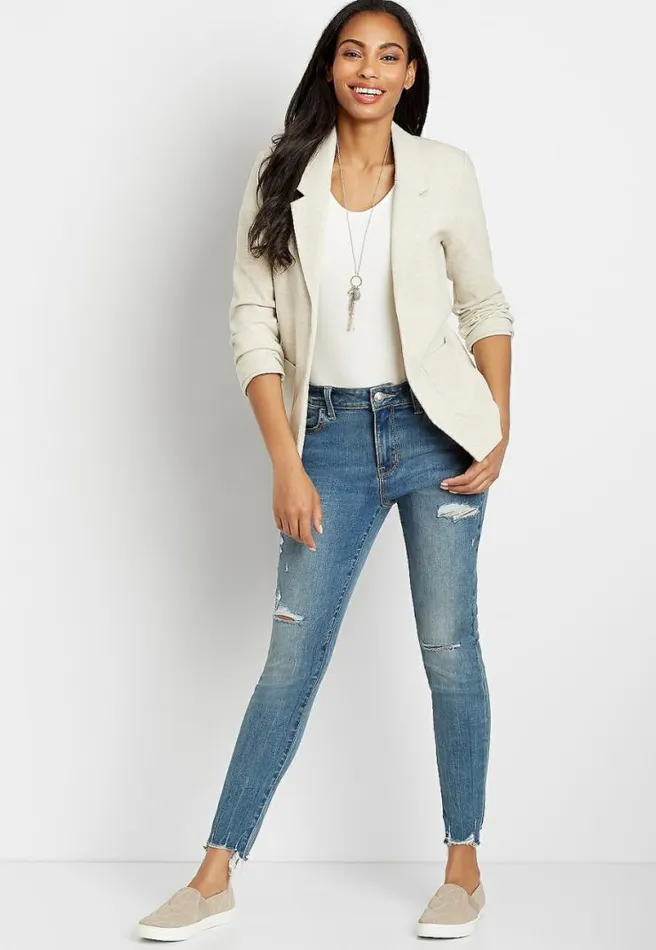 Knit Twill Boyfriend Blazer Women Maurices Tops