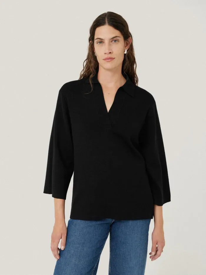Knitted Kaftan Top Black Women Jigsaw Shirts and Tops