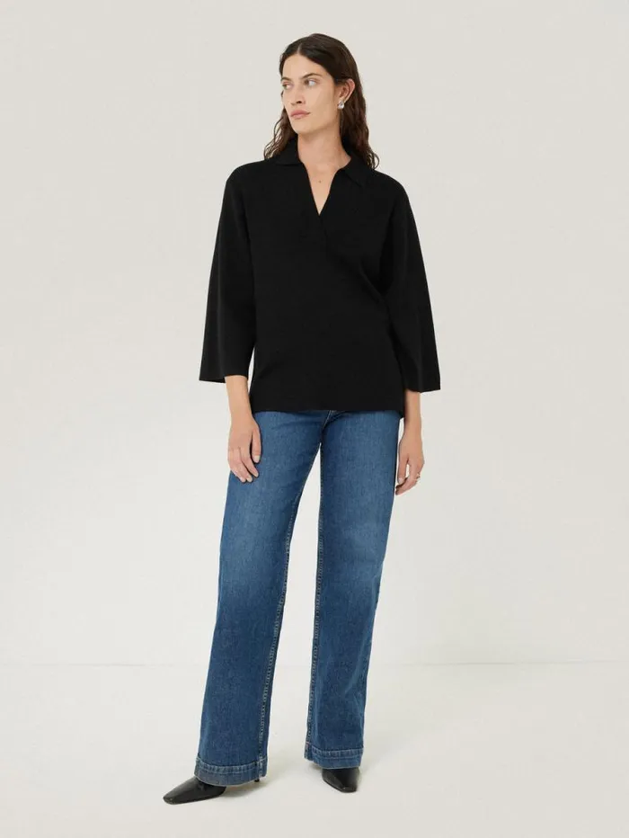 Knitted Kaftan Top Black Women Jigsaw Shirts and Tops