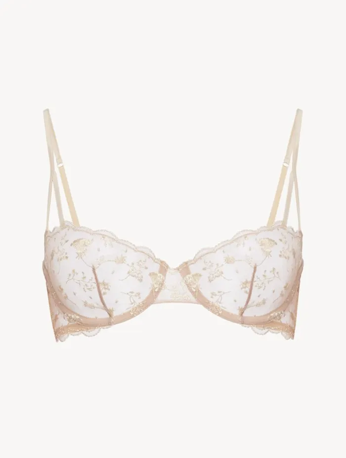 La Perla Balconette Bra In Halo And Ivory Nude With Embroidered Tulle Women Balconette