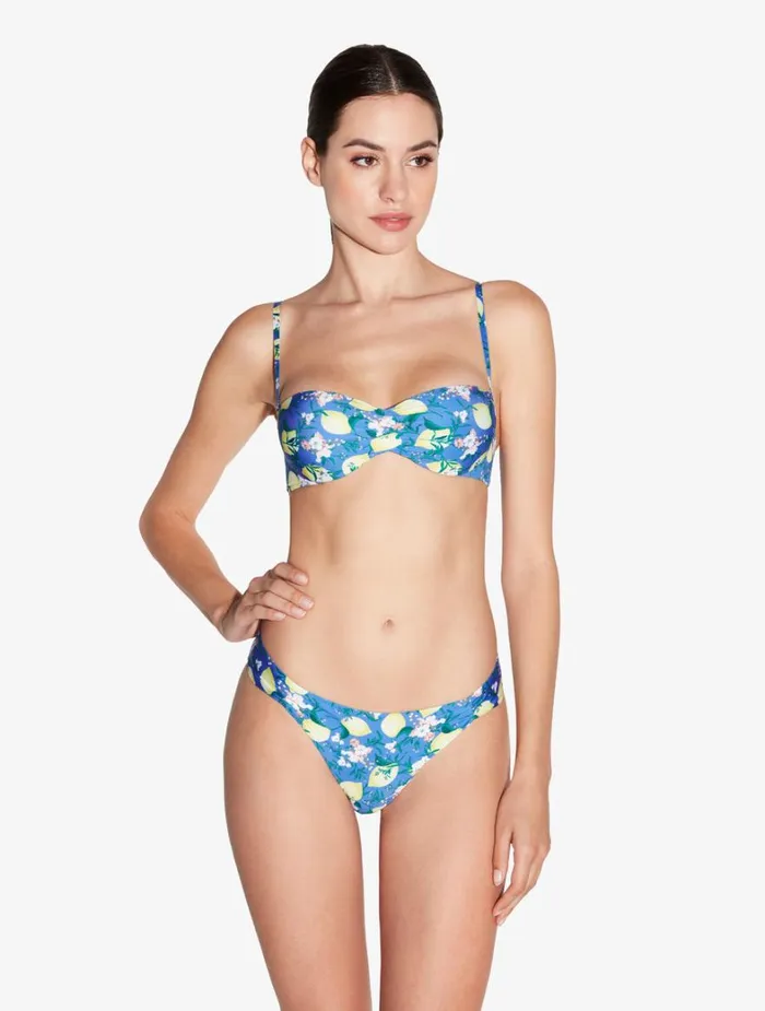 La Perla Blue Printed Bikini Brief With Pleat Detailing Women Bikinis