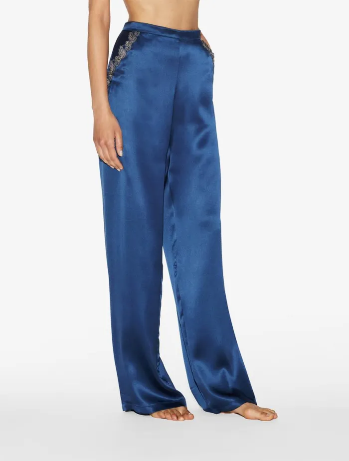 La Perla Blue Silk Long Pajamas With Frastaglio Women Pajamas