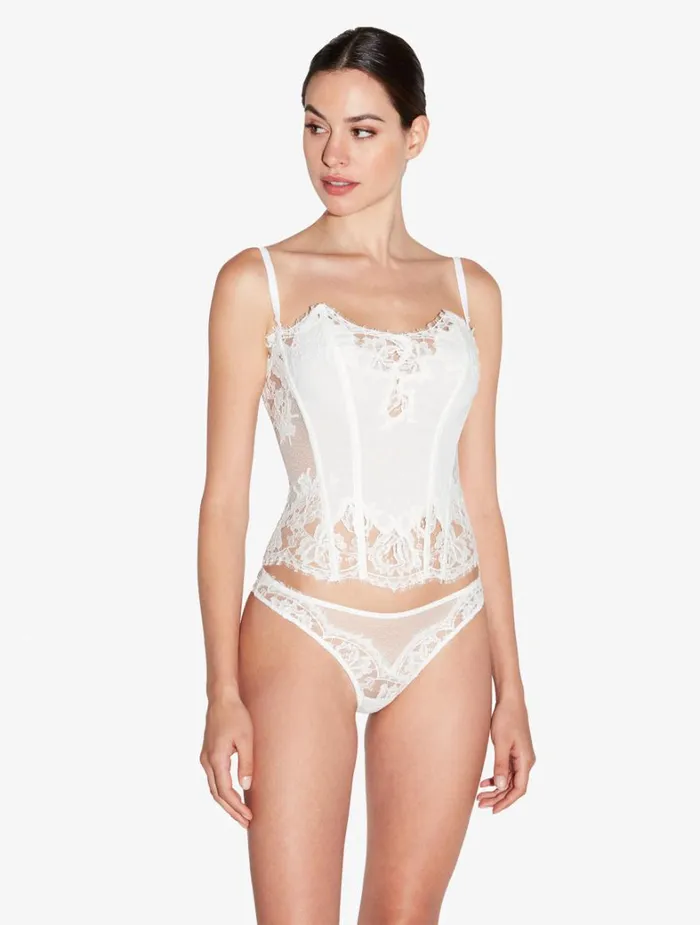 La Perla Brazilian Brief In Off White With Cotton Leavers Lace Women Brazilian