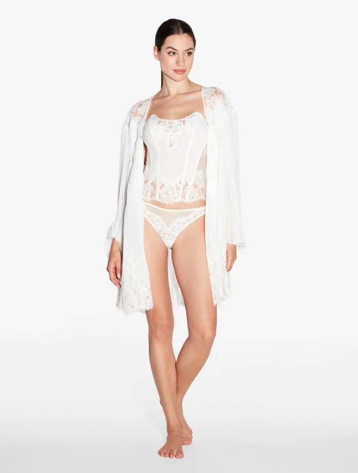 La Perla Brazilian Brief In Off White With Cotton Leavers Lace Women Brazilian