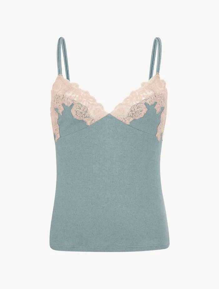 La Perla Cashmere Blend Ribbed Camisole In Sleepy Dream With Frastaglio Women Camisoles