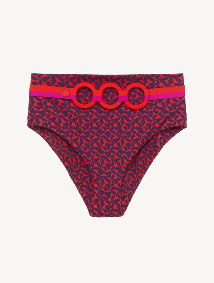 La Perla Highwaisted Belted Bikini Briefs In Red And Blue Women Bikinis