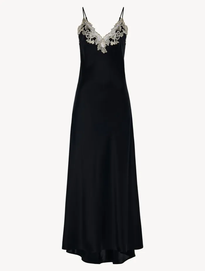 La Perla Long Nightgown In Black With Frastaglio Women Slips and Dresses