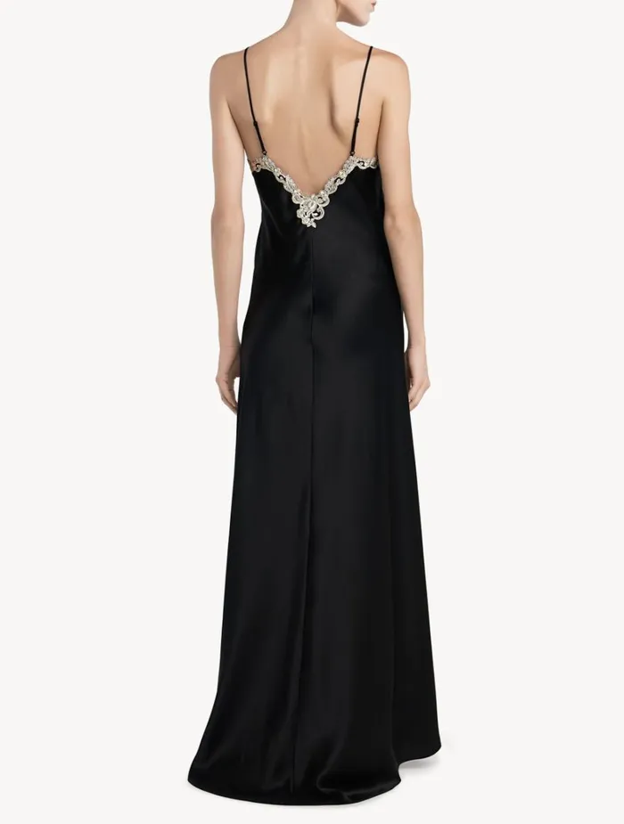 La Perla Long Nightgown In Black With Frastaglio Women Slips and Dresses