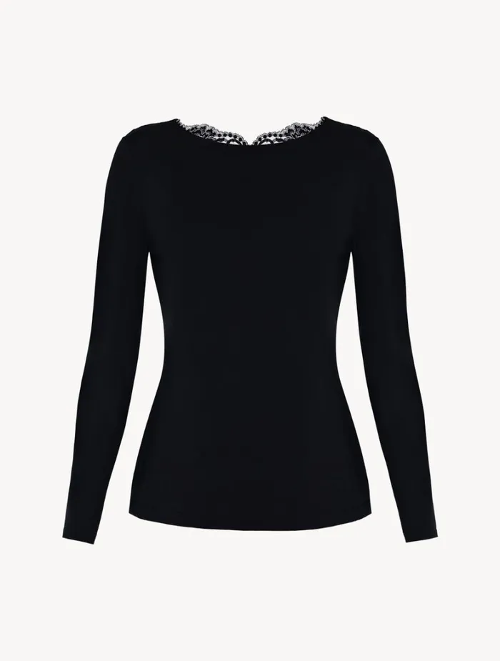 La Perla Luxury Cotton LongSleeved Top In Black Women Camisoles