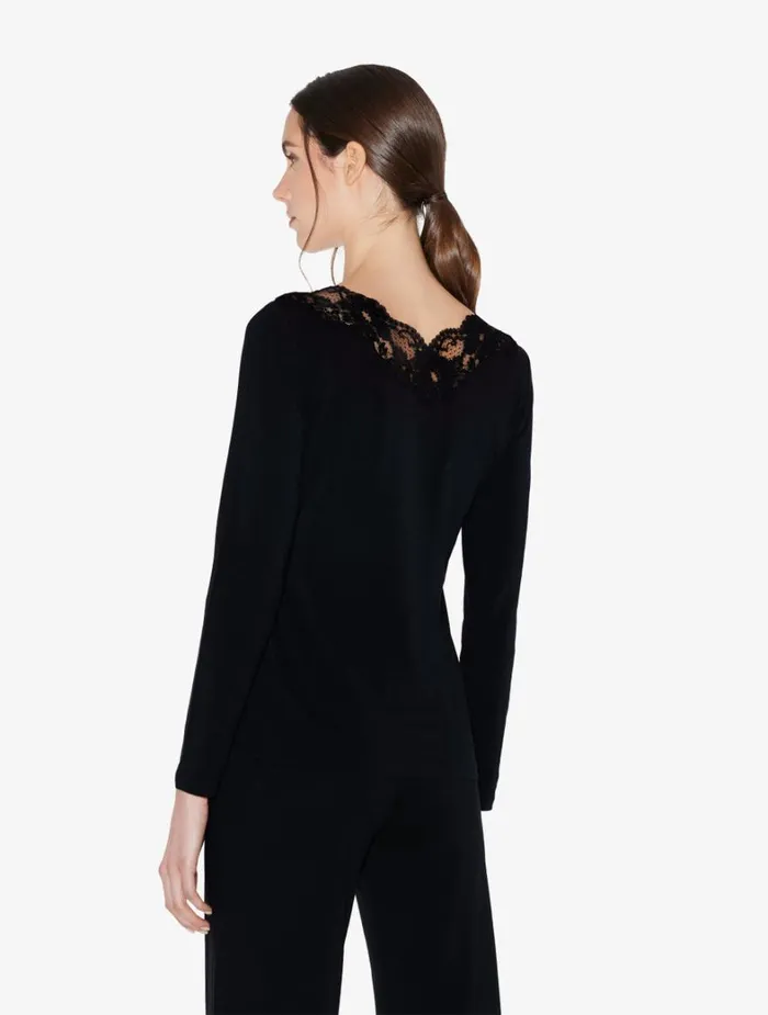 La Perla Luxury Cotton LongSleeved Top In Black Women Camisoles