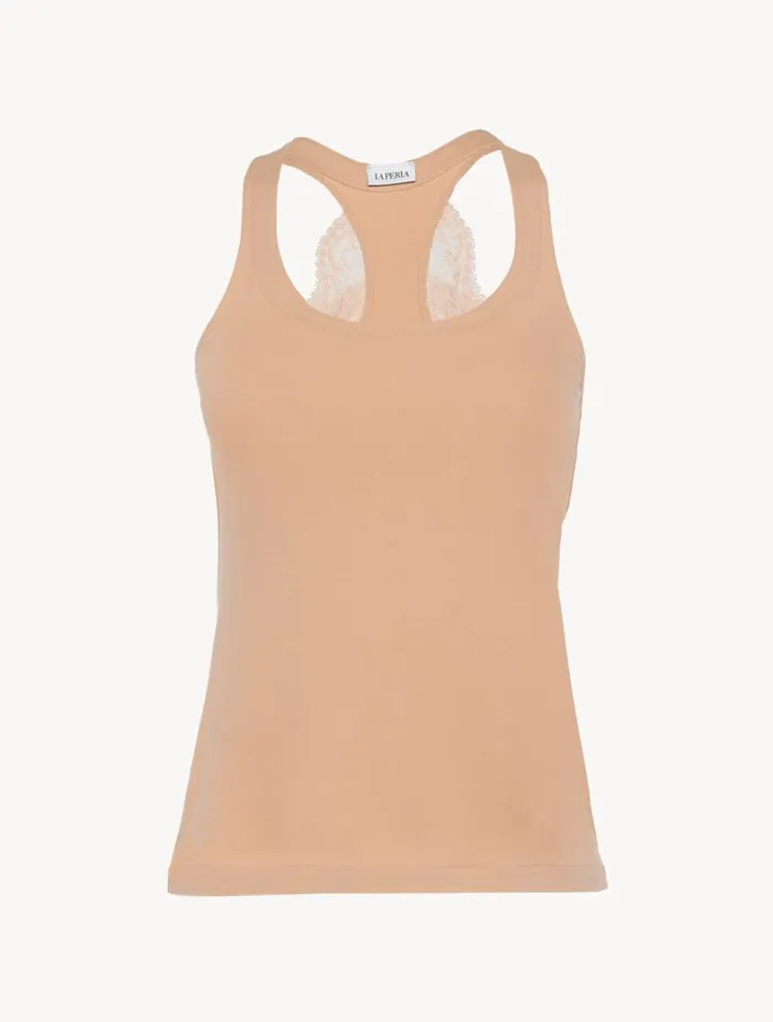 La Perla Luxury Cotton Night Shirt Vest Top In Nude Women Camisoles