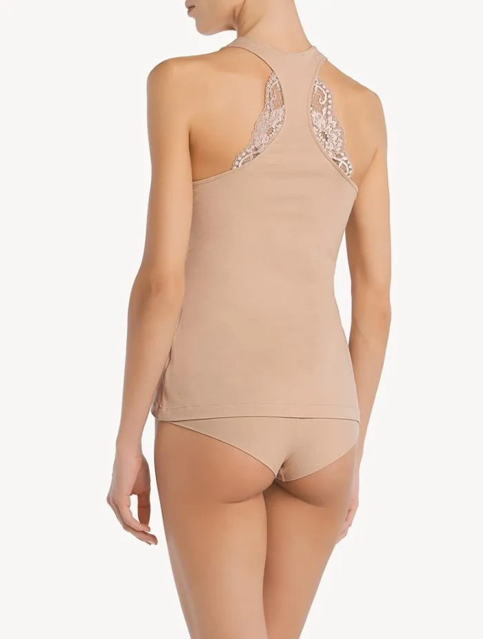 La Perla Luxury Cotton Night Shirt Vest Top In Nude Women Camisoles