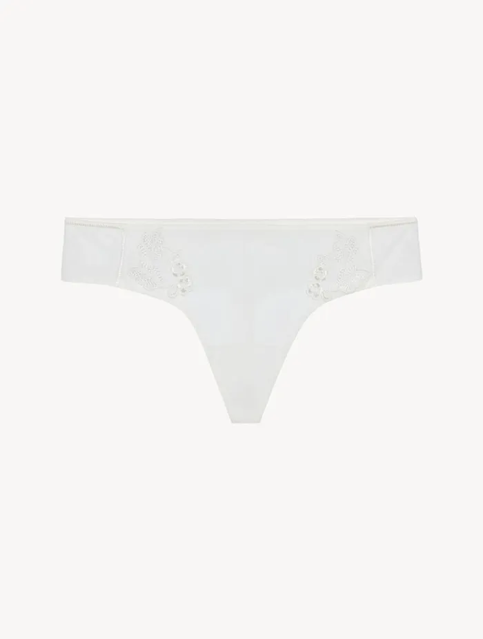 La Perla Luxury Sheer Embroidered Tulle Thong In OffWhite Women G String and Thong