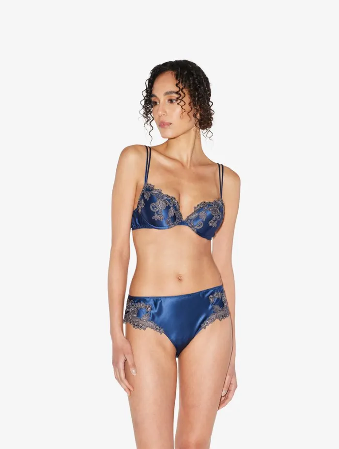 La Perla Luxury Silk Medium Panties In Blue With Frastaglio Women Midrise
