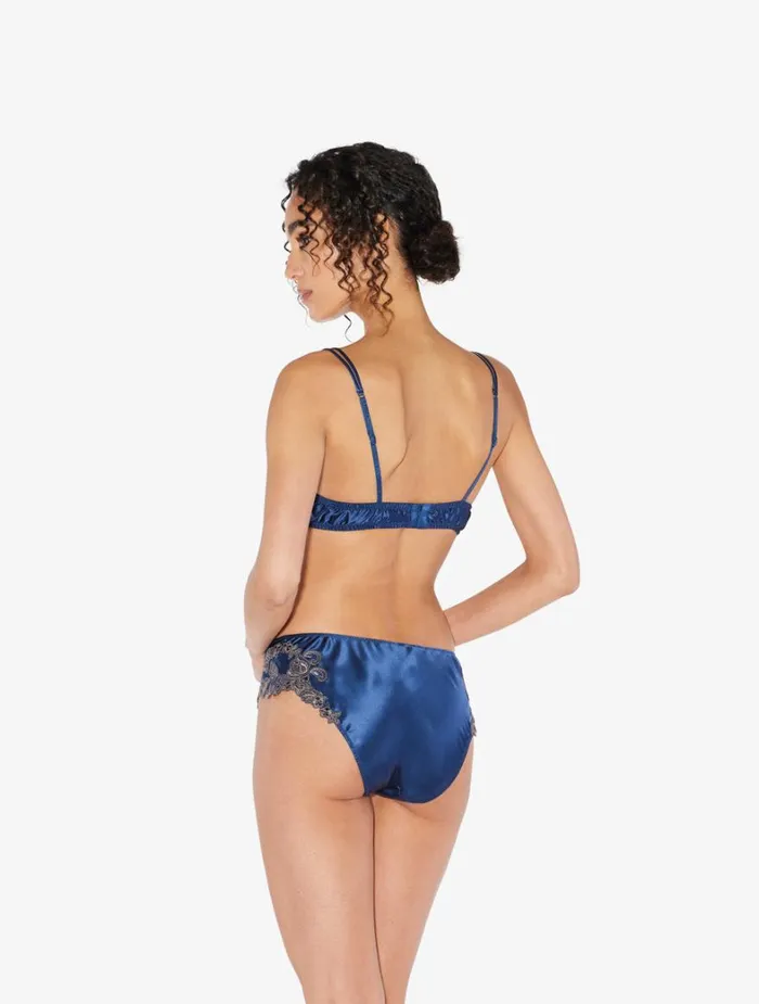 La Perla Luxury Silk Medium Panties In Blue With Frastaglio Women Midrise