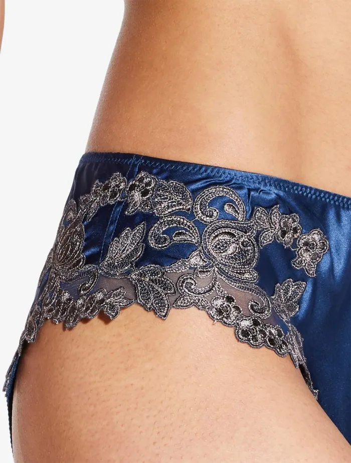 La Perla Luxury Silk Medium Panties In Blue With Frastaglio Women Midrise