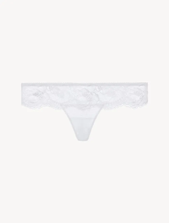 La Perla Luxury Stretch Leavers Lace Thong In White Women G String and Thong