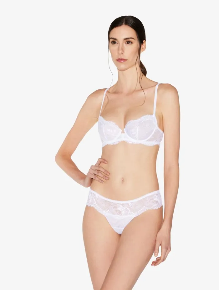 La Perla Luxury Stretch Leavers Lace Thong In White Women G String and Thong