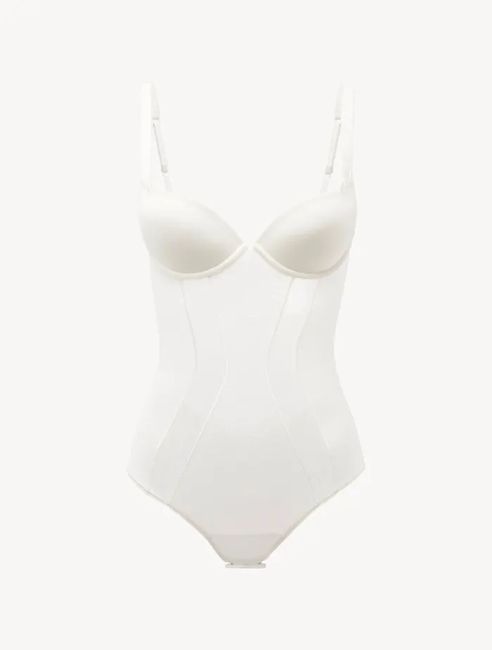 La Perla Luxury Stretch Tulle Bodysuit In OffWhite Women Bodysuits and Bustiers