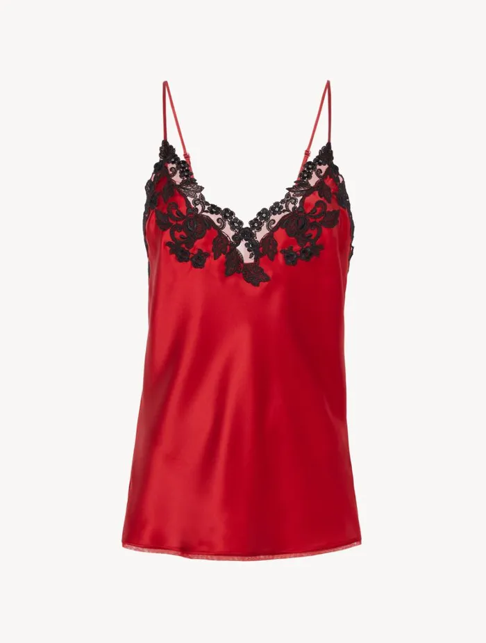 La Perla Red Silk Camisole With Frastaglio Women Camisoles