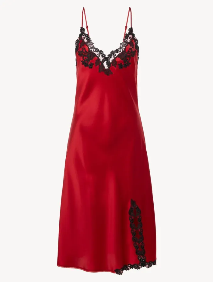La Perla Red Silk Satin Short Nightgown With Frastaglio Women Pajamas