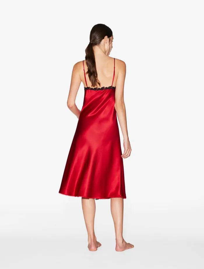 La Perla Red Silk Satin Short Nightgown With Frastaglio Women Pajamas