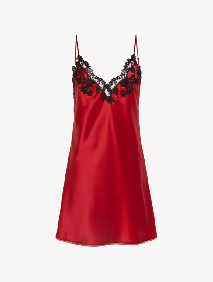 La Perla Red Silk Slip Dress With Frastaglio Women Slips and Dresses