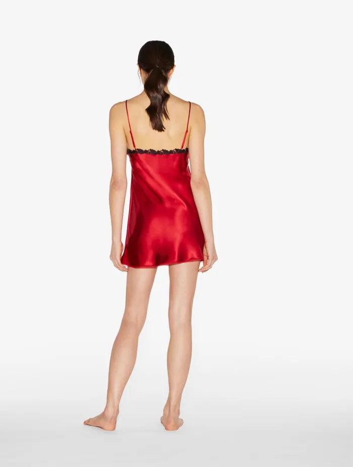 La Perla Red Silk Slip Dress With Frastaglio Women Slips and Dresses