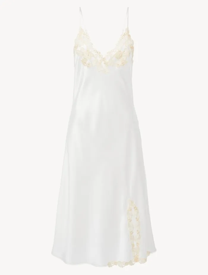 La Perla White Silk Satin Short Nightgown With Frastaglio Women Pajamas
