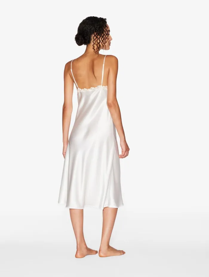 La Perla White Silk Satin Short Nightgown With Frastaglio Women Pajamas