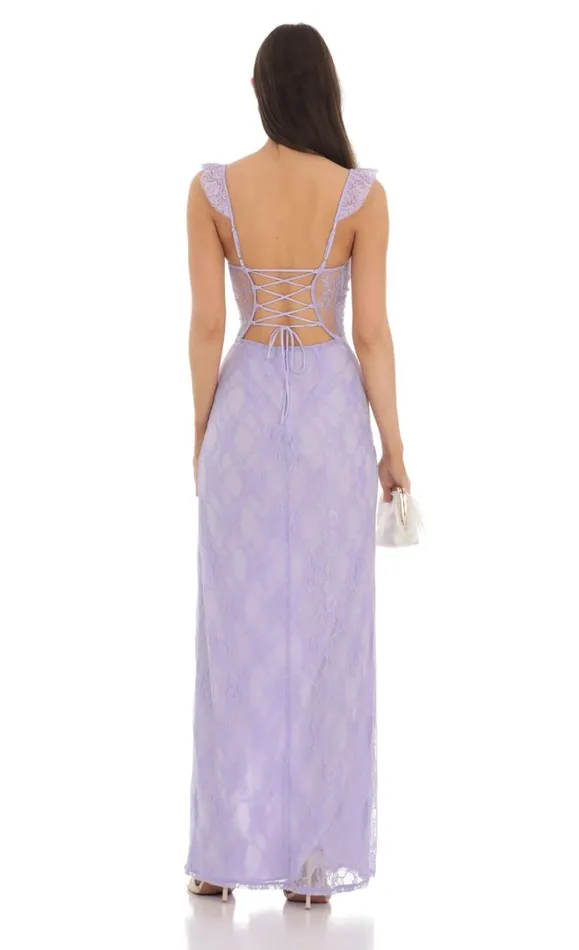 Lace Ruffle Sleeve Maxi Dress Lavender Women LUCY IN THE SKY Maxi Dresses Lace Ruffle Sleeve Maxi Dress Lavender Women LUCY IN THE SKY Maxi Dresses