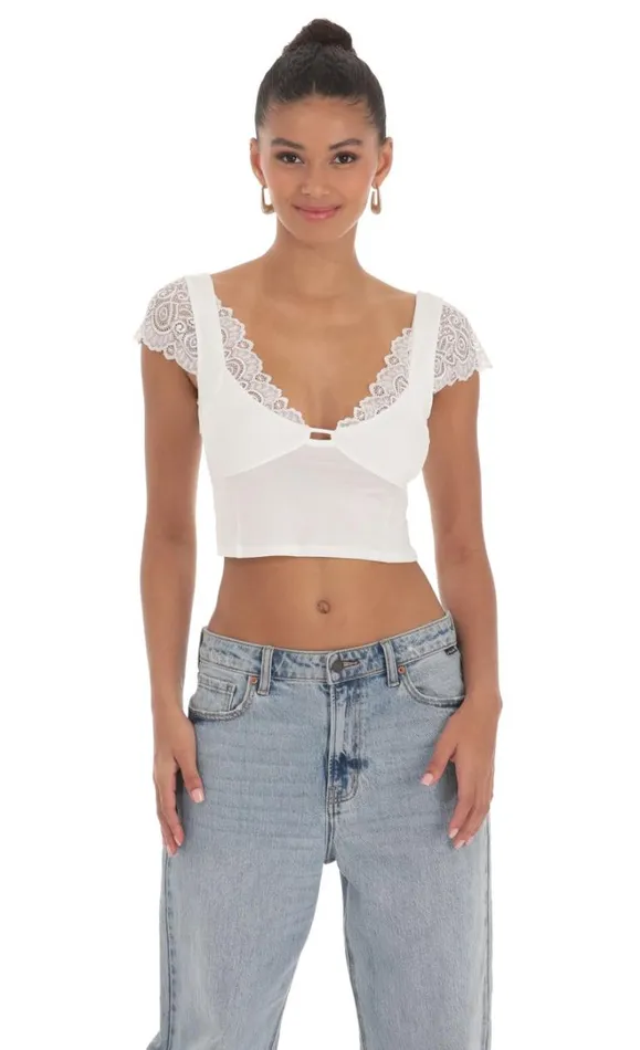 Lace Sleeve Top White Women LUCY IN THE SKY Tops